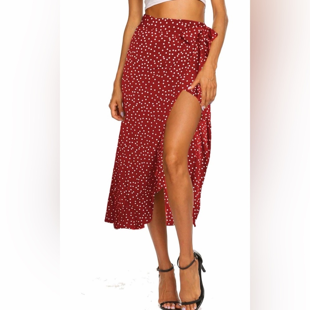 🆕 Boho Leopard Skirt High Low Split Summer Beach Midi Wrap Skirt